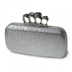 Evening Bag - 12 PCS - Skull & Stone Knuckle Clutch Bags - Silver - BG-EHP7017SV